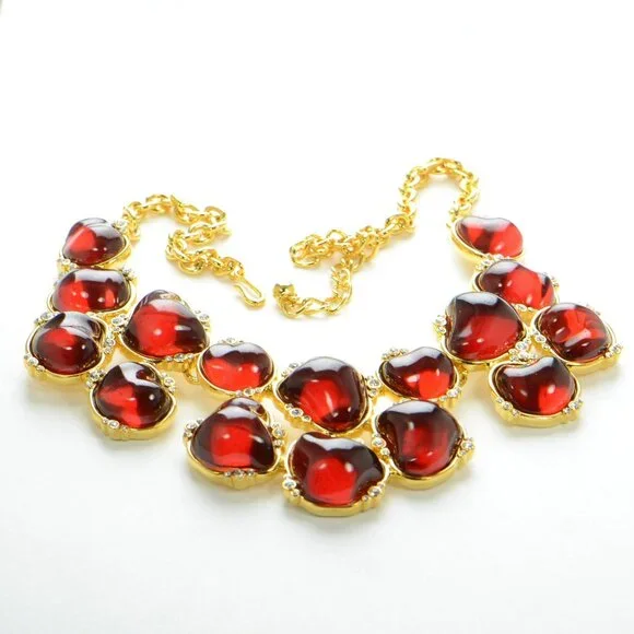 Kenneth Jay Lane KJL Gold-tone Resin Cabochon & Crystal Bib Necklace